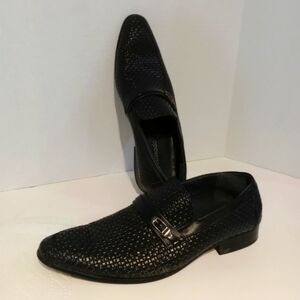 Ambassador Mens Black Leather Woven Loafers‎ Sz.8